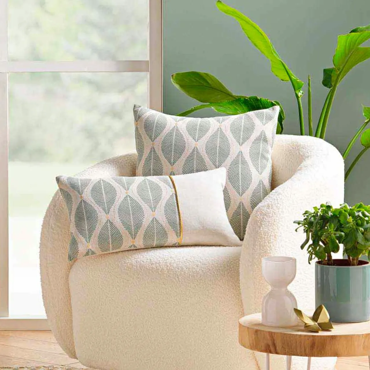 douceur d'intu017drieur Coussin carré coton (45 x 45 cm) Maho sauge Vert Sale