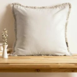 EMINZA Coussin carré coton (45 x 45 cm) Pixel franges Beige Hot