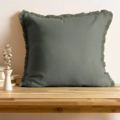 EMINZA Coussin carré coton (45 x 45 cm) Pixel franges Vert kaki Sale