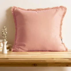 EMINZA Coussin carré coton (45 x 45 cm) Pixel franges Rose Pêche Clearance