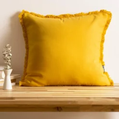 EMINZA Coussin carré coton (45 x 45 cm) Pixel franges Jaune moutarde Best