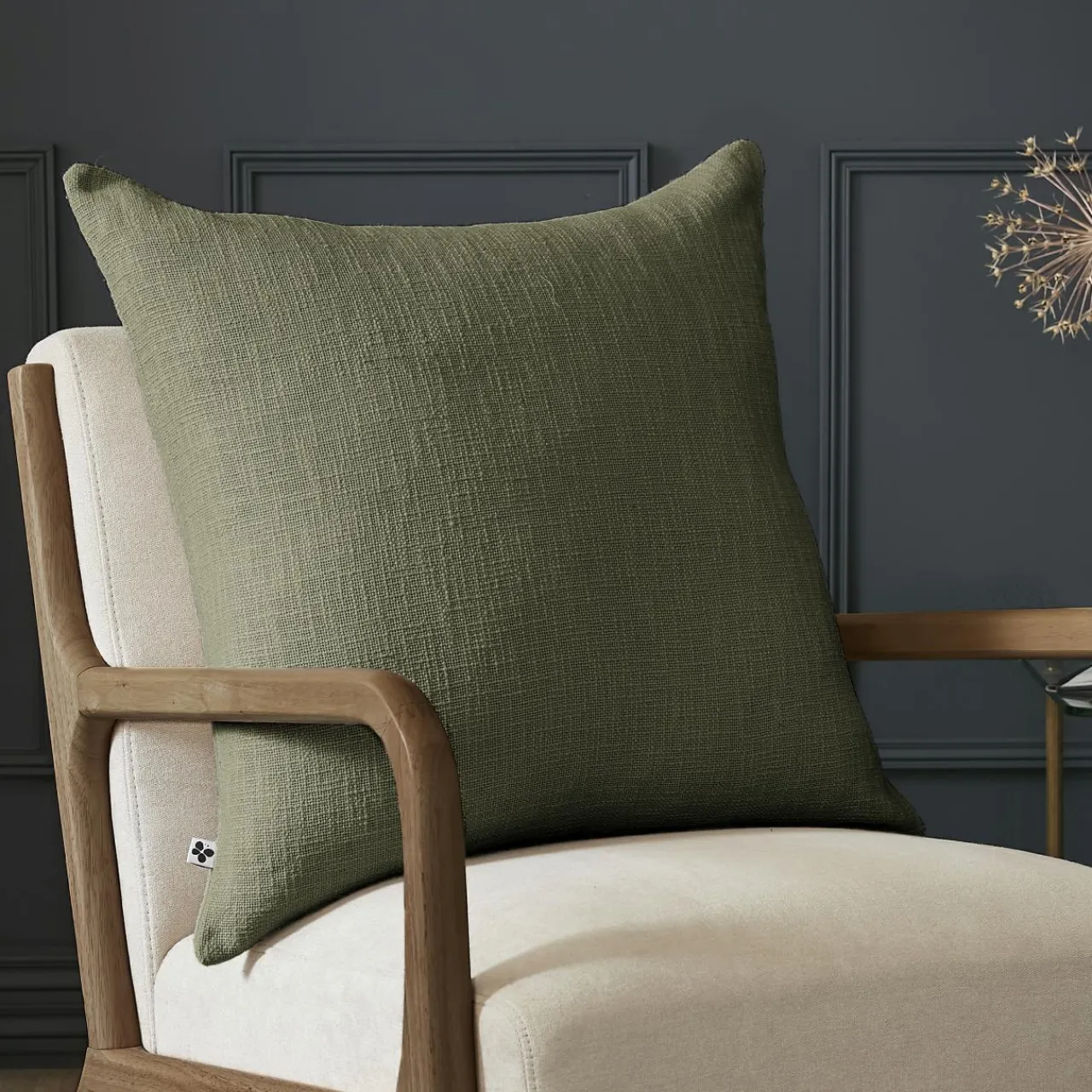 L'EFFET PAPILLON Coussin carré coton (60 x 60 cm) Sixtine Vert romarin Sale