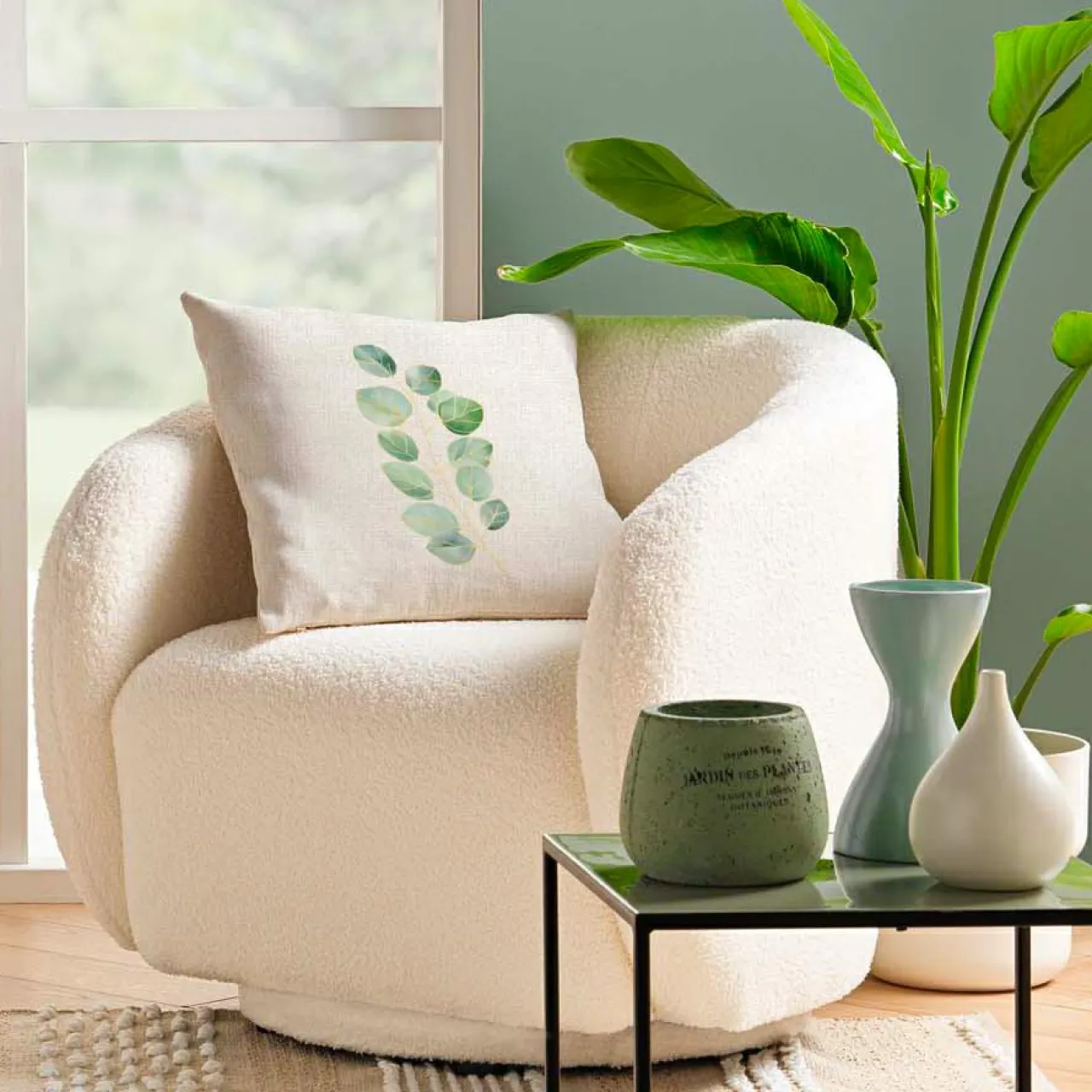 douceur d'intu017drieur Coussin carré effet lin (45 x 45 cm) Eucalys Vert Sale