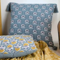 LOVELY CASA Coussin carré gaze de coton (40 cm) Sunda indigo Bleu