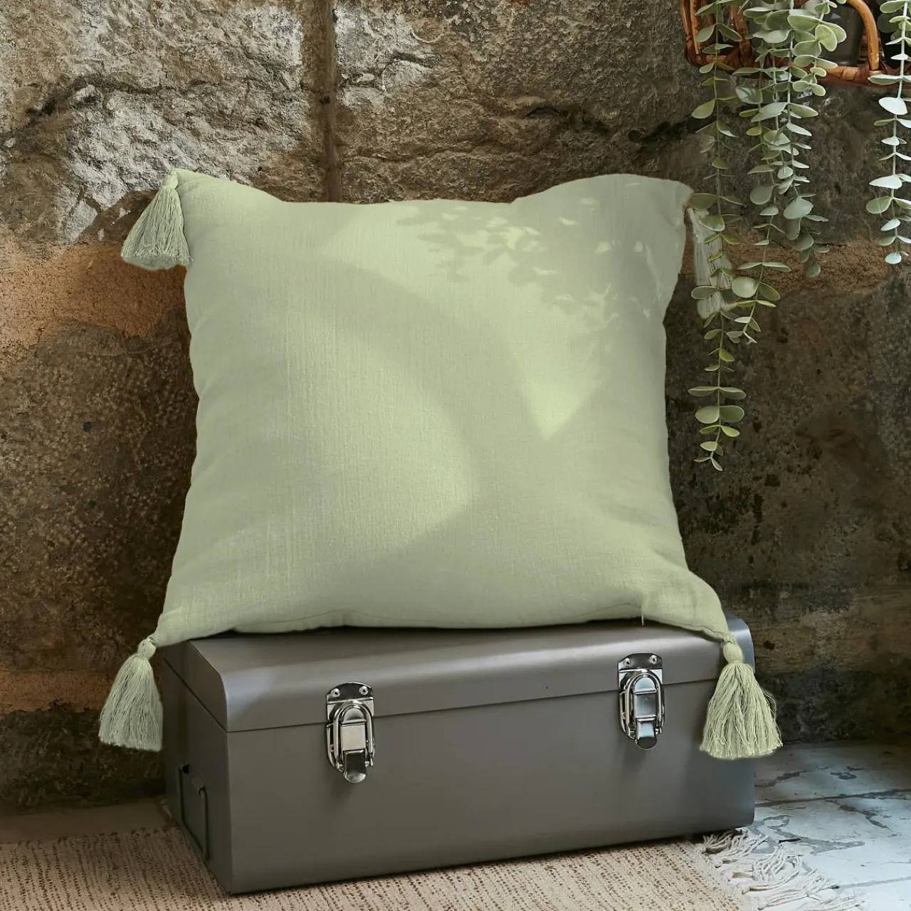 EMINZA Coussin carré gaze de coton (40 x 40 cm) Gaïa Vert tilleul Discount