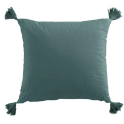 EMINZA Coussin carré gaze de coton (40 x 40 cm) Gaïa Bleu canard Outlet
