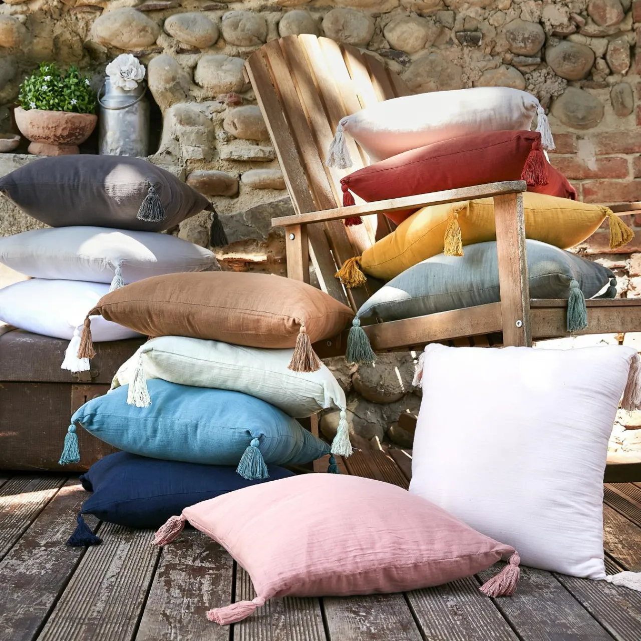 EMINZA Coussin carré gaze de coton (40 x 40 cm) Gaïa Bleu canard Outlet
