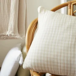 EMINZA Coussin carré gaze de coton (45 x 45 cm) Gaïa vichy Beige Hot
