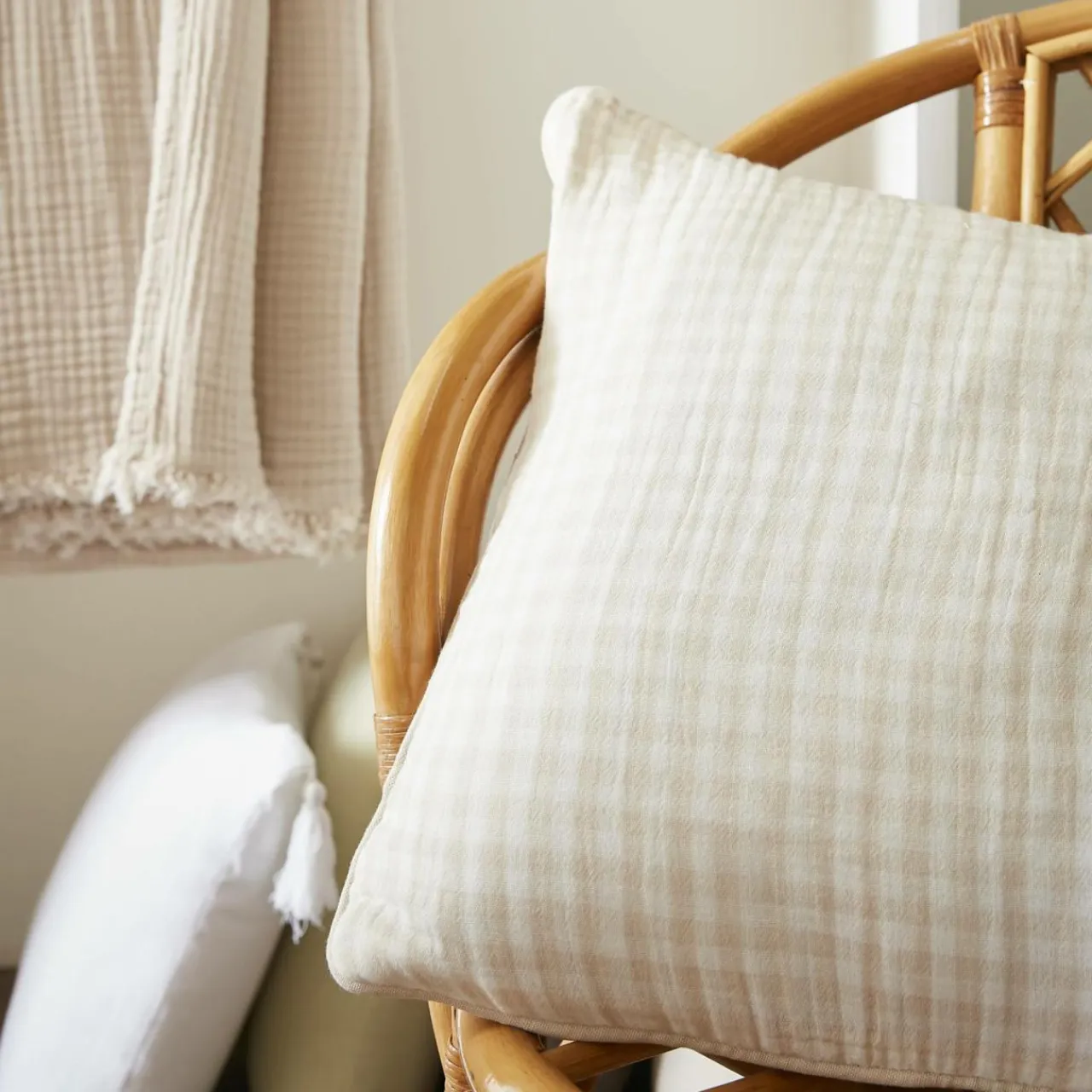 EMINZA Coussin carré gaze de coton (45 x 45 cm) Gaïa vichy Beige Hot