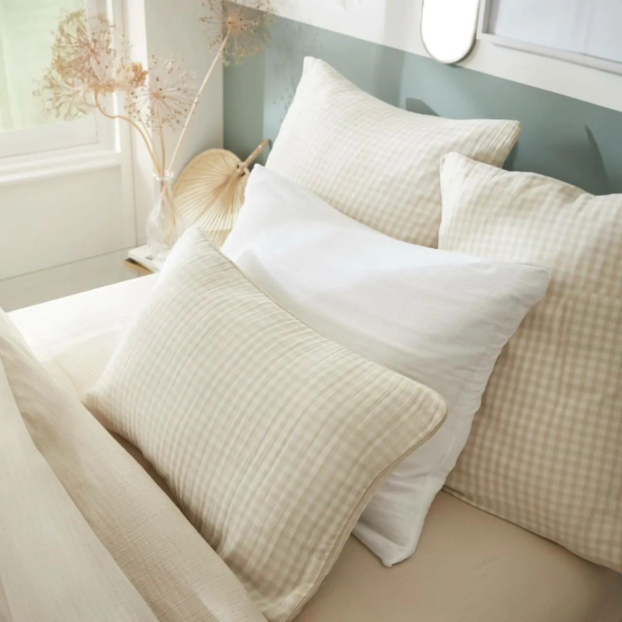 EMINZA Coussin carré gaze de coton (45 x 45 cm) Gaïa vichy Beige Hot