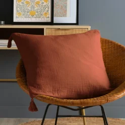 EMINZA Coussin carré gaze de coton (60 x 60 cm) Gaïa Terracotta Sale