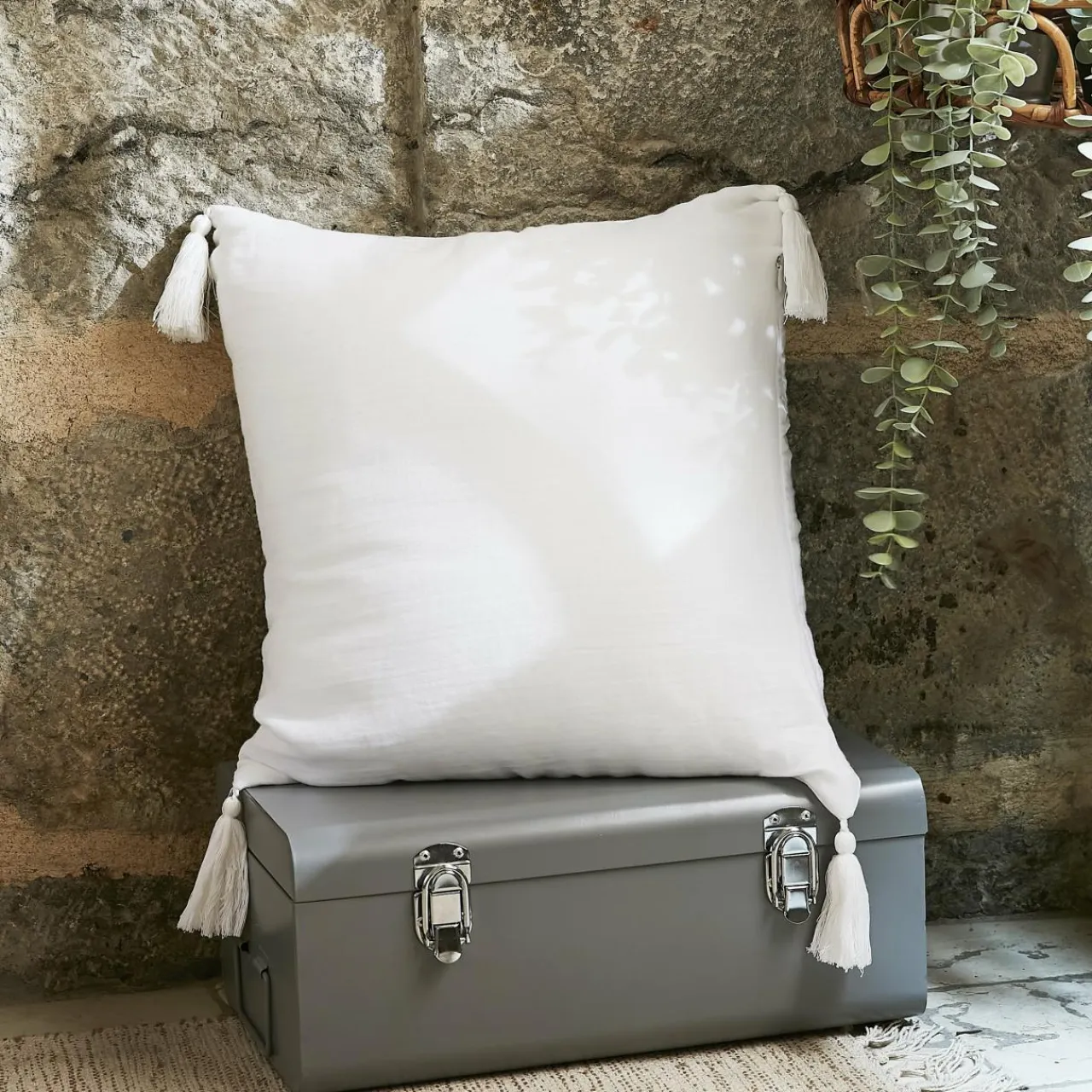 EMINZA Coussin carré gaze de coton (40 x 40 cm) Gaïa chantilly Blanc Best