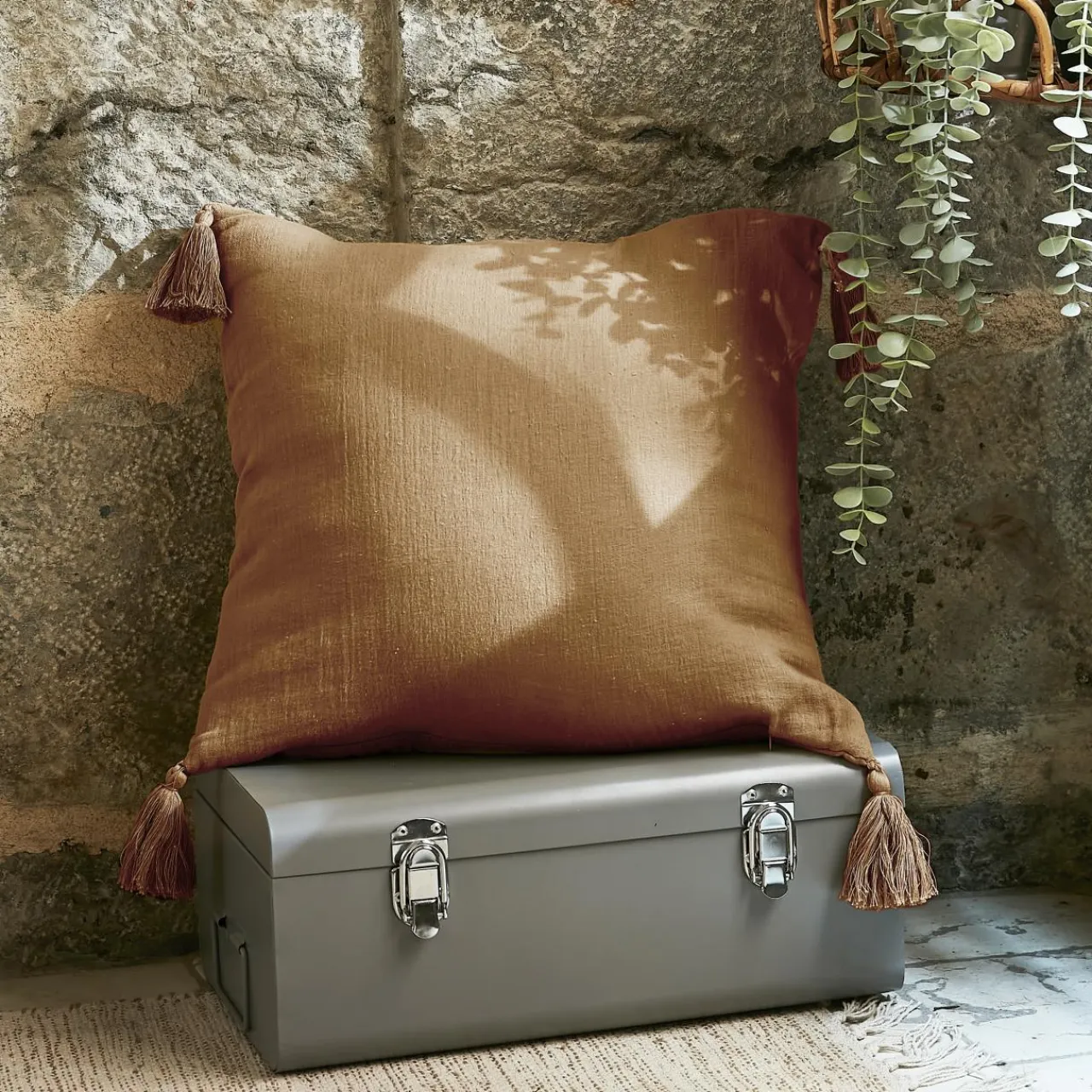 EMINZA Coussin carré gaze de coton (40 x 40 cm) Gaïa Camel New