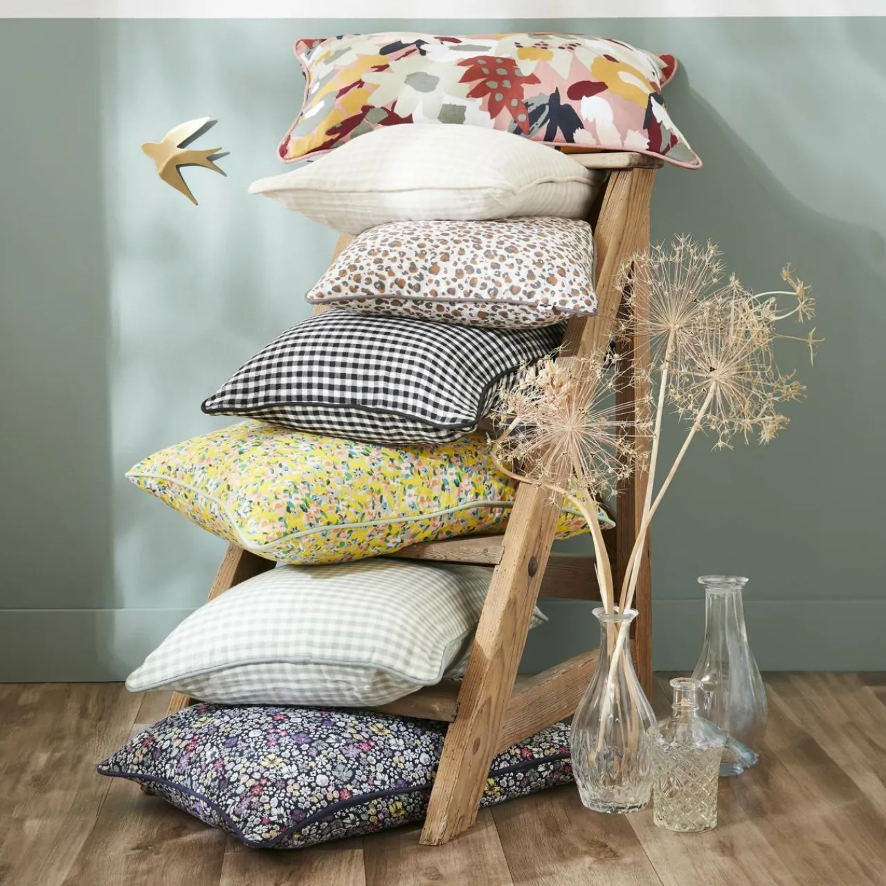 EMINZA Coussin carré gaze de coton (45 x 45 cm) Azel Multicolore New
