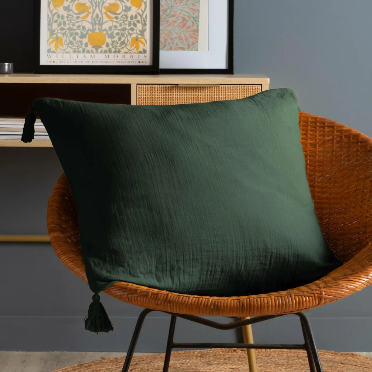 EMINZA Coussin carré gaze de coton (60 x 60 cm) Gaïa Vert sapin Hot