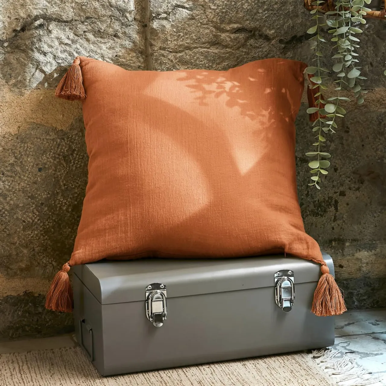 EMINZA Coussin carré gaze de coton (40 x 40 cm) Gaïa Abricot New