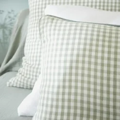 EMINZA Coussin carré gaze de coton (45 x 45 cm) Gaïa vichy Vert Eucalyptus Hot