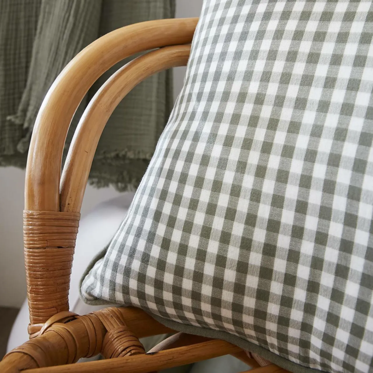 EMINZA Coussin carré gaze de coton (45 x 45 cm) Gaïa vichy Vert romarin