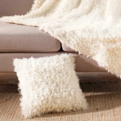douceur d'intu017drieur Coussin carré imitation fourrure (45 x 45 cm) Mouton Ecru Clearance
