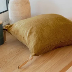 EMINZA Coussin carré lin lavé (45 cm) Louise Caramel