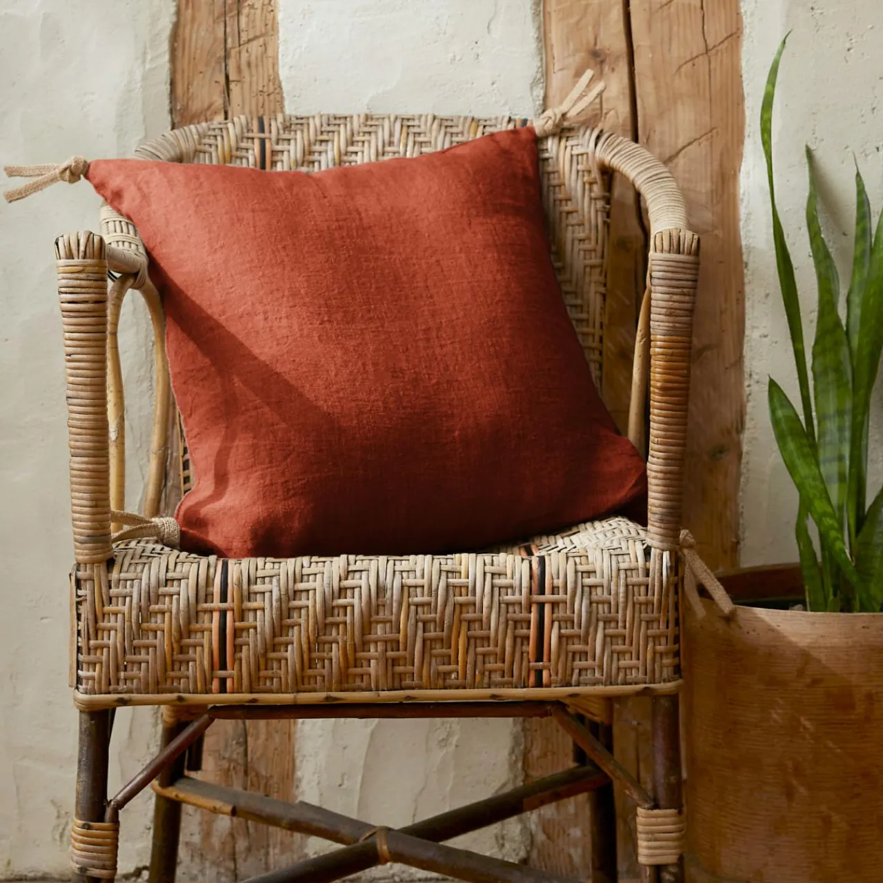 EMINZA Coussin carré lin lavé (45 cm) Louise Terracotta Best