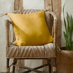 EMINZA Coussin carré lin lavé (45 cm) Louise Jaune moutarde Best
