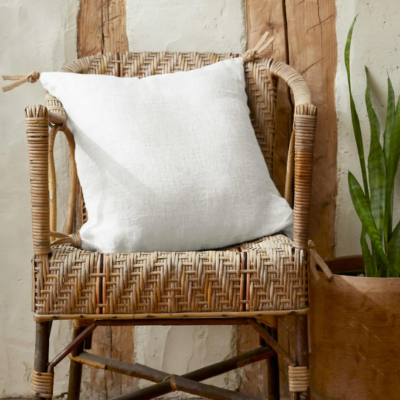 EMINZA Coussin carré lin lavé (45 cm) Louise Blanc Sale