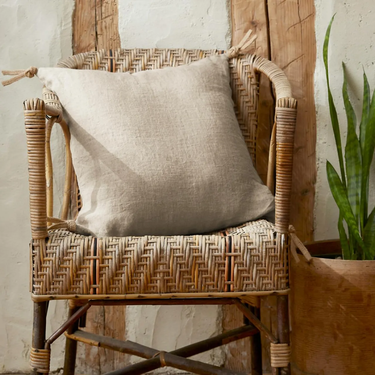 EMINZA Coussin carré lin lavé (45 cm) Louise Beige Clearance