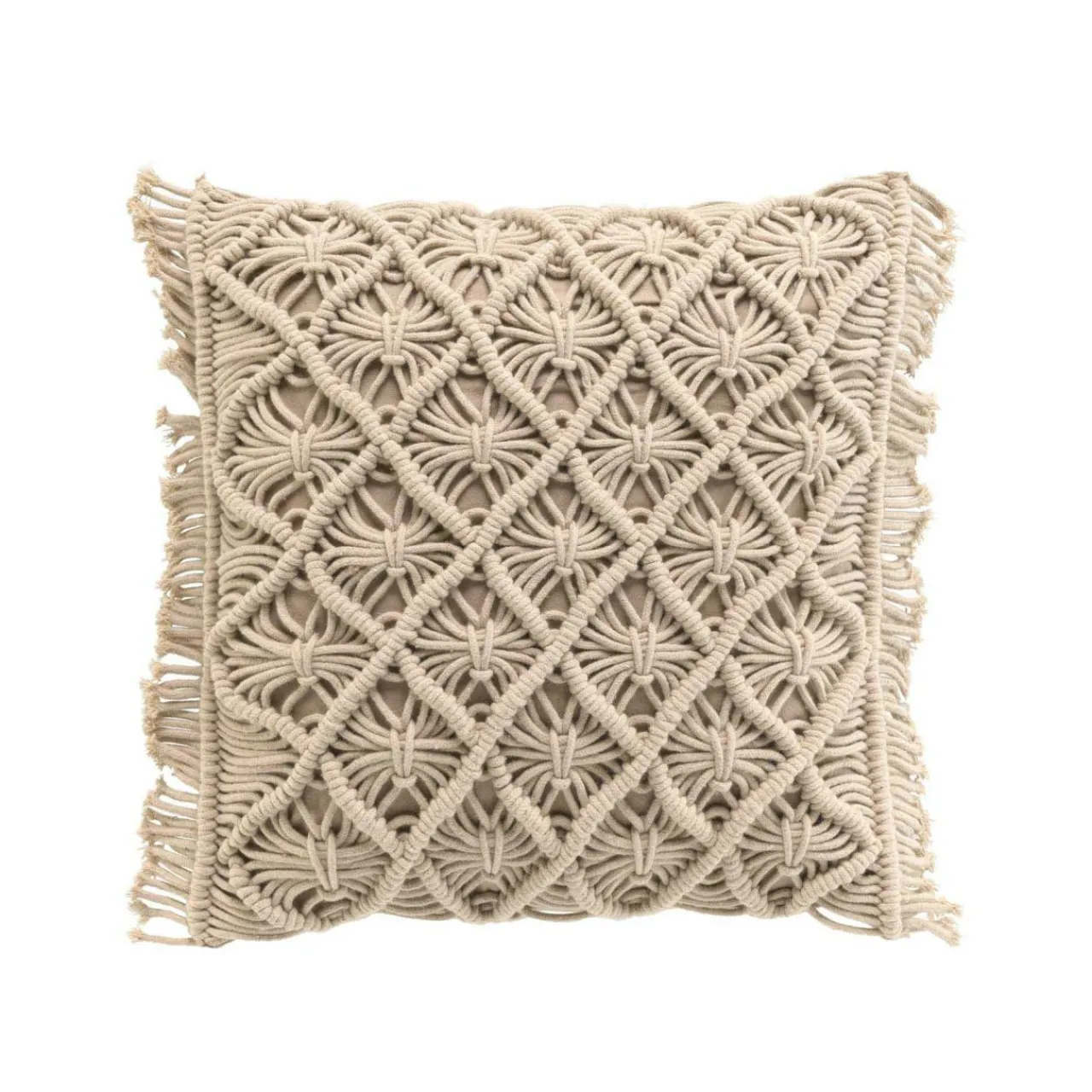 douceur d'intu017drieur Coussin carré macramé (40 x 40 cm) Indy Taupe New