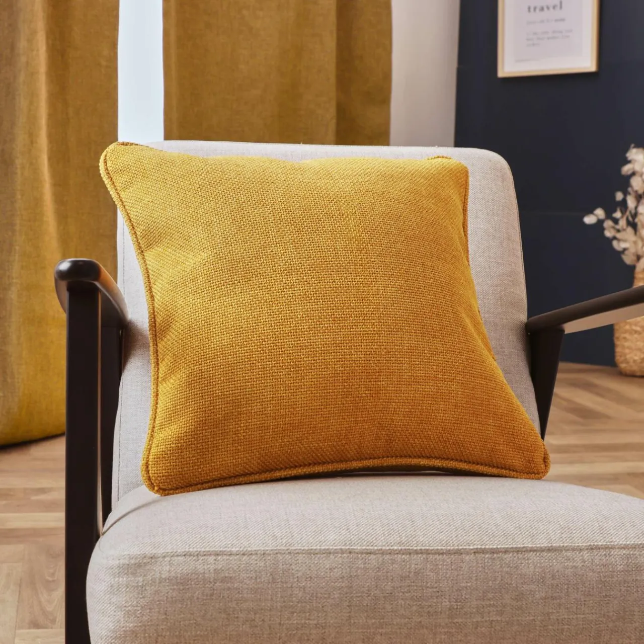 EMINZA Coussin carré tissé (45 x 45 cm) Alba Jaune moutarde Hot