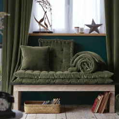 EMINZA Coussin carré velours de coton (45 x 45 cm) Victor thym Vert