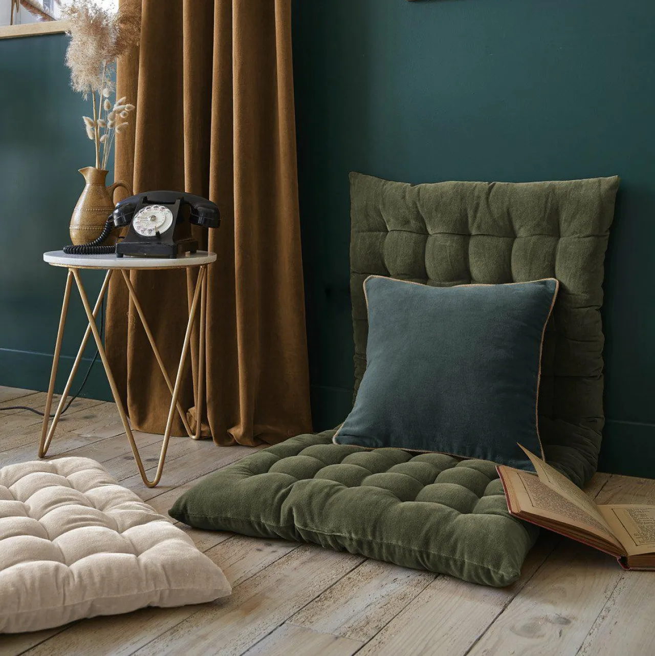 EMINZA Coussin carré velours de coton (45 x 45 cm) Victor Gris ardoise