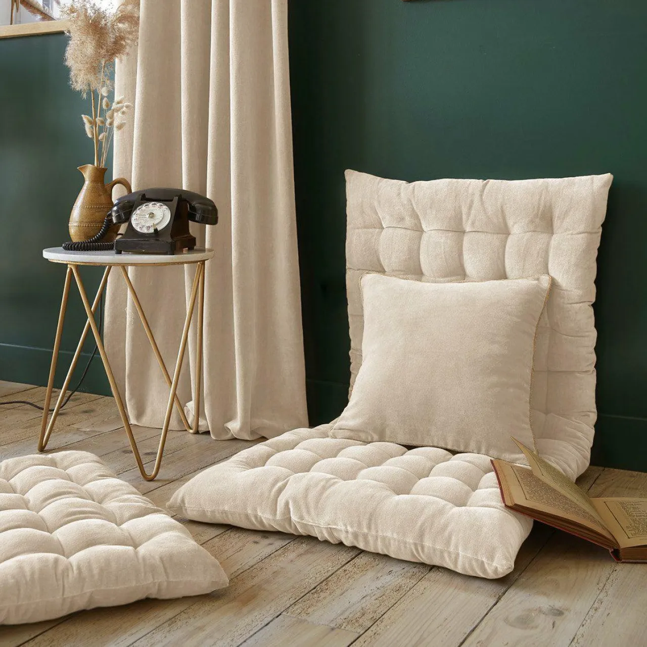 EMINZA Coussin carré velours de coton (45 x 45 cm) Victor pampa Beige Hot