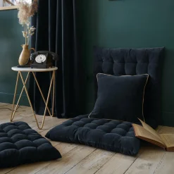 EMINZA Coussin carré velours de coton (45 x 45 cm) Victor Bleu nuit Discount