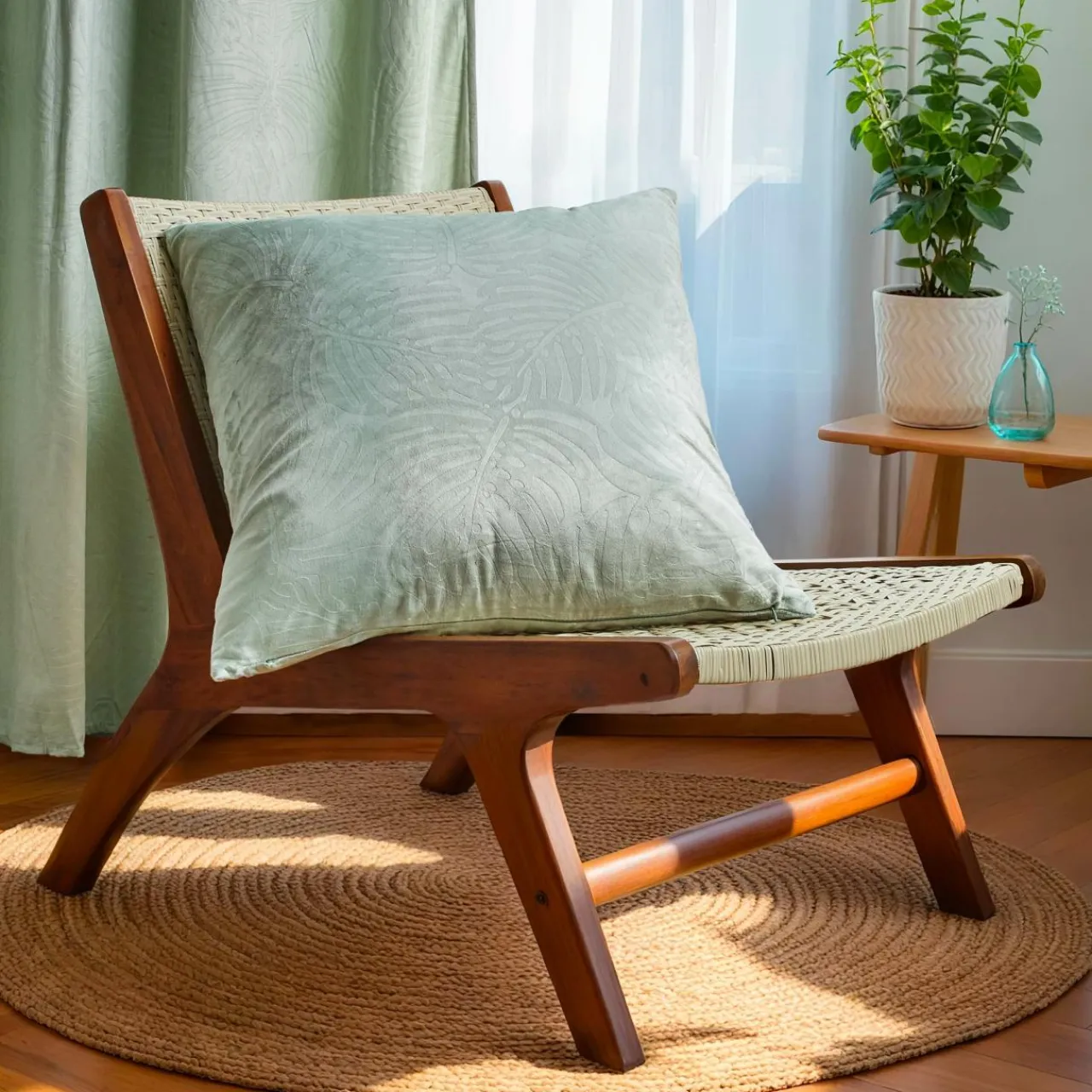 EMINZA Coussin carré velours (60 x 60 cm) Fern Vert sauge Outlet