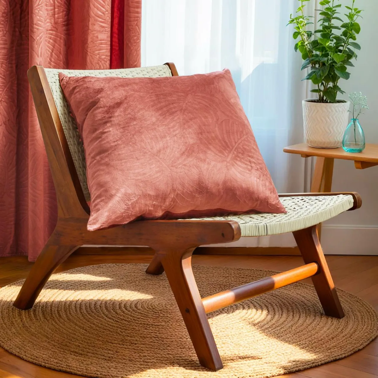 EMINZA Coussin carré velours (60 x 60 cm) Fern Terracotta Best