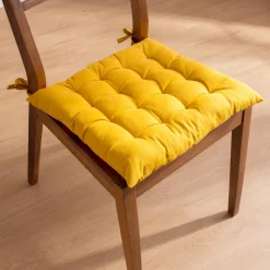 EMINZA Coussin de chaise carré coton (40 x 40 cm) Pixel Jaune moutarde Best
