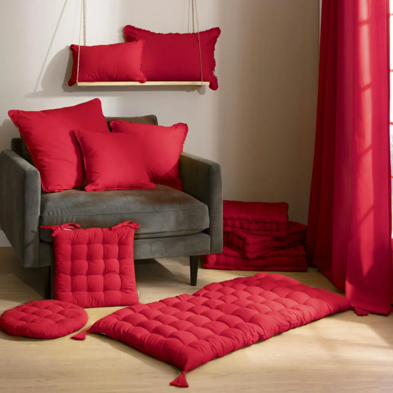 EMINZA Coussin de chaise carré coton (40 x 40 cm) Pixel Rouge New