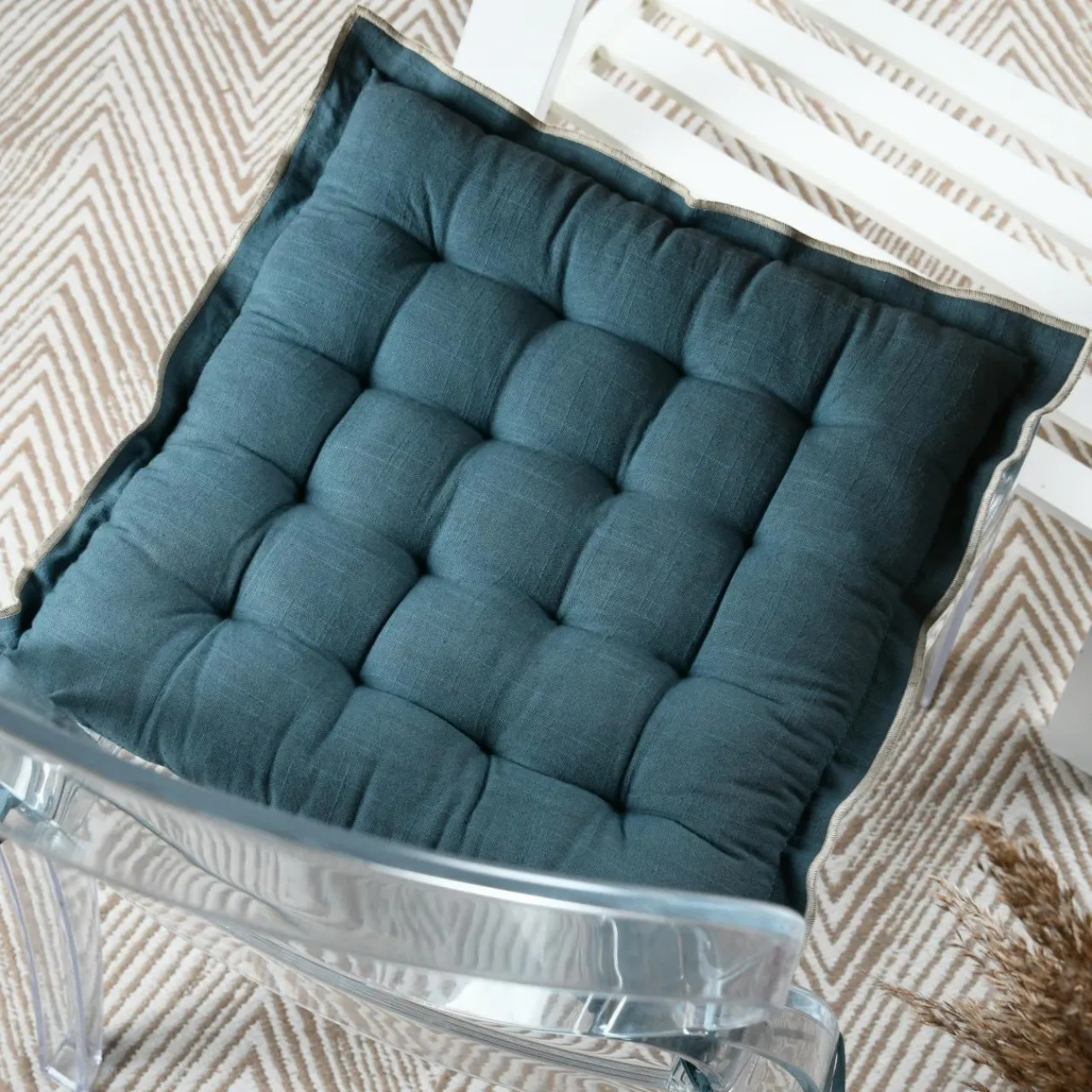 STOF Coussin de chaise carré coton (38 x 38 cm) Helios Bleu Discount