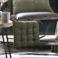 STOF Coussin de chaise carré velours (38 x 38 cm) Dandy Vert kaki Hot