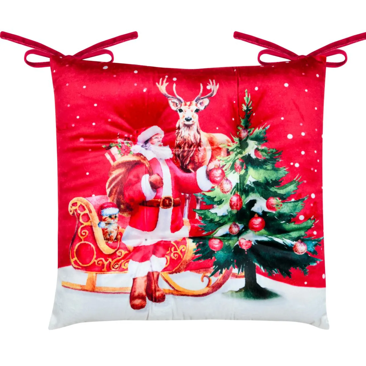 STOF Coussin de chaise carré velours (38 x 38 cm) Réveillon de Noël Rouge Discount
