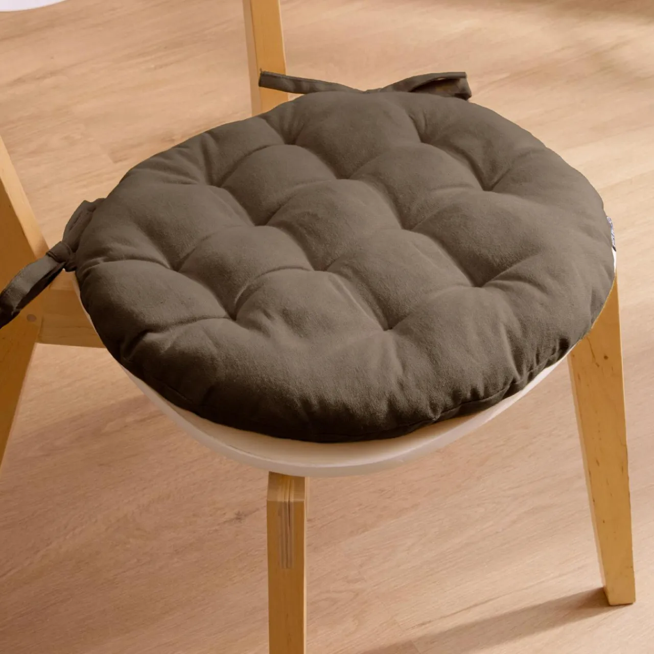 EMINZA Coussin de chaise rond coton (40 cm) Pixel Taupe Clearance