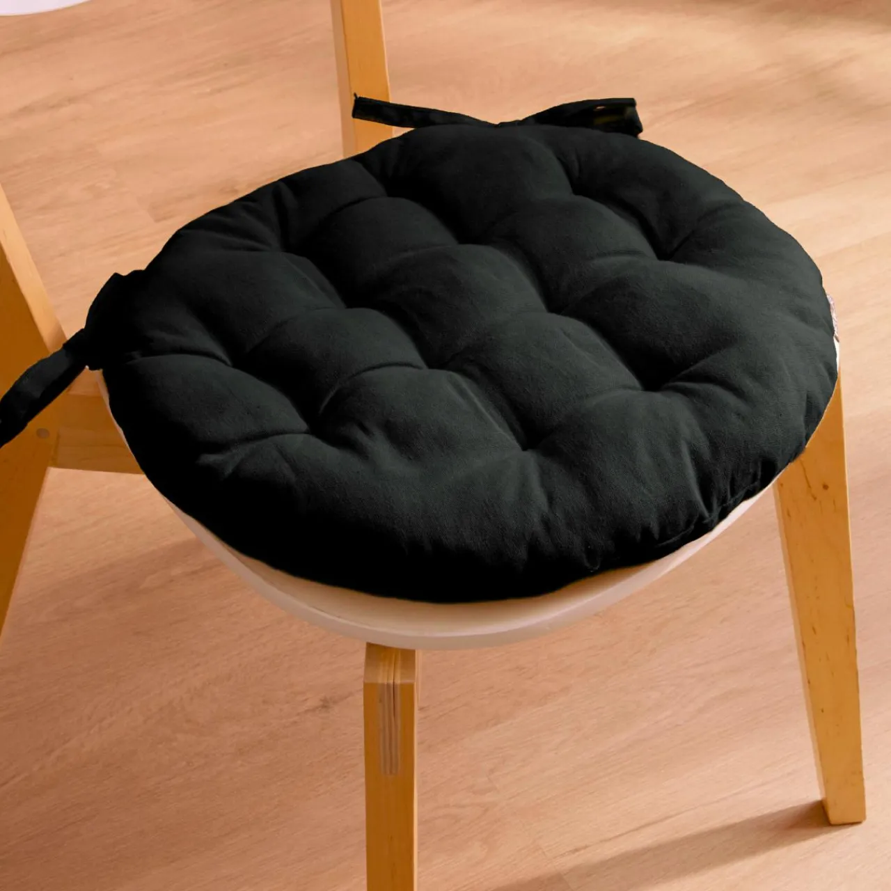 EMINZA Coussin de chaise rond coton (40 cm) Pixel Noir Clearance
