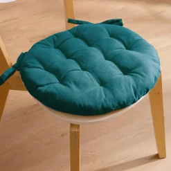 EMINZA Coussin de chaise rond coton (40 cm) Pixel Bleu canard Best