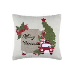 STOF Coussin de Noël brodé (45 x 45 cm) Vœux Merry Christmas Naturel Multicolore Clearance