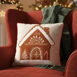 KAEMINGK Coussin de Noël carré coton (45 x 45 cm) Maison Rouge Clearance