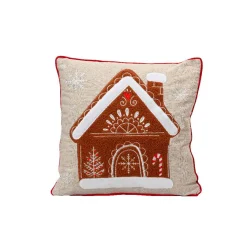 KAEMINGK Coussin de Noël carré coton (45 x 45 cm) Maison Rouge Clearance