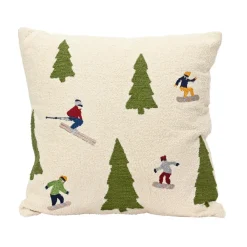 KAEMINGK Coussin de Noël carré coton (45 x 45 cm) Skieurs Vert Clearance