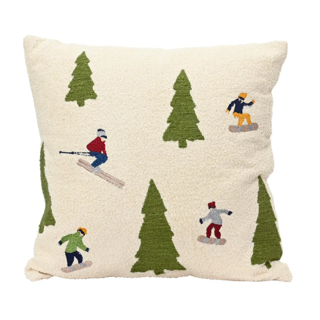 KAEMINGK Coussin de Noël carré coton (45 x 45 cm) Skieurs Vert Clearance