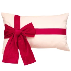 JJA Coussin de Noël rectangulaire (50 x 30 cm) Nœud en velours Rouge et écru Ecru New